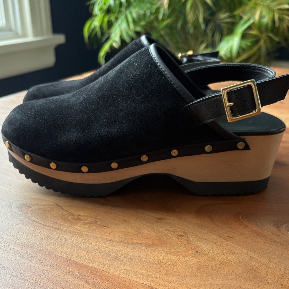 M. Gemi Black Suede Clogs 38.5